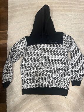 Black & White All-Over Logo Crewneck Hoodie - Men